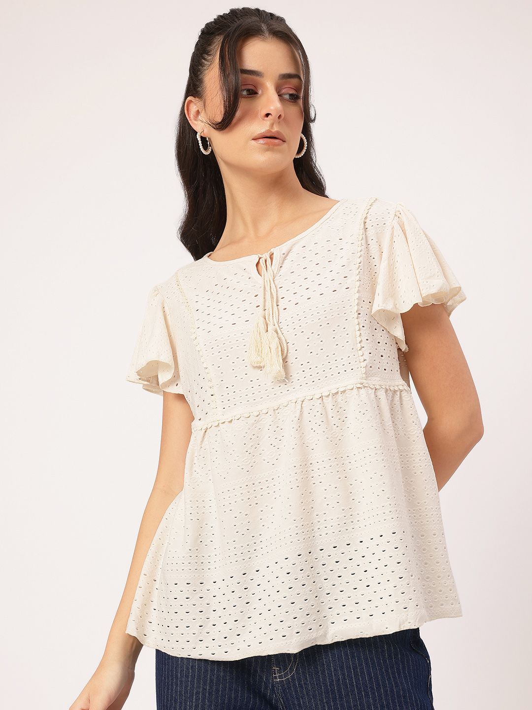 DressBerry Escape Essentials Schiffli Lace Inserts Detail A-Line Top