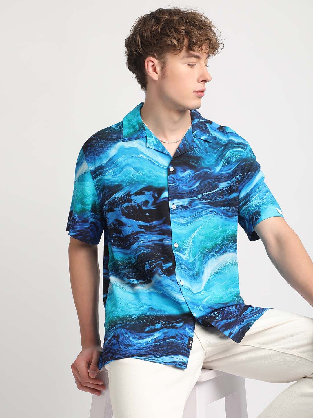 THE BEAR HOUSE Slim Fit Abstract Printed Casual Shirt