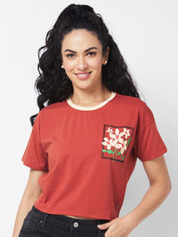 SPYKAR Self Design Round Neck Cotton Pocket Boxy T-shirt