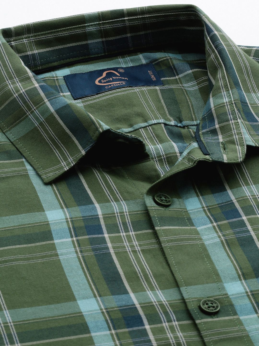 Being Human Pure Cotton Slim Fit Opaque Checked Casual Shirt
