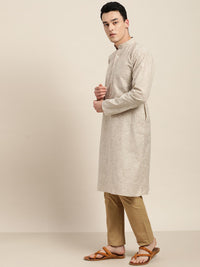 SOJANYA Men Beige & White Striped Straight Kurta