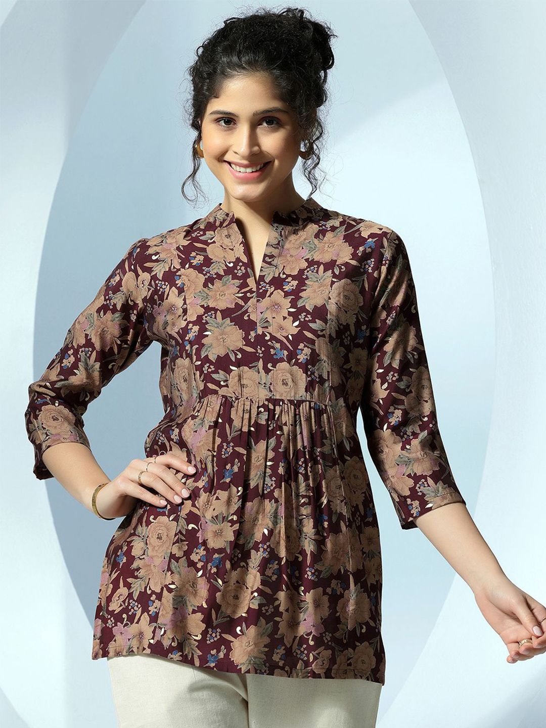 Libas Women Printed Mandarin Collar Tunic
