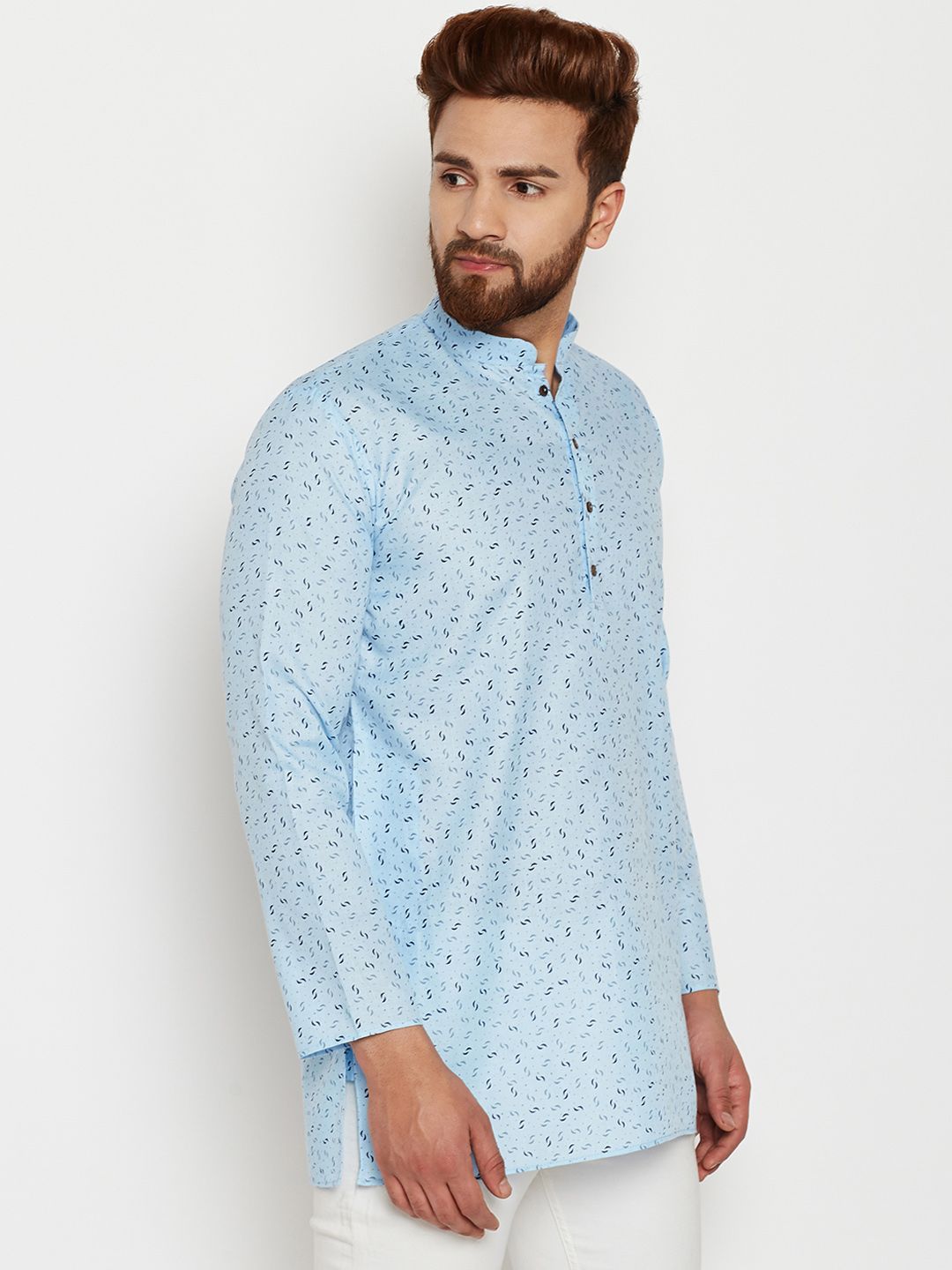 SOJANYA Men Turquoise Blue Printed Straight Kurta