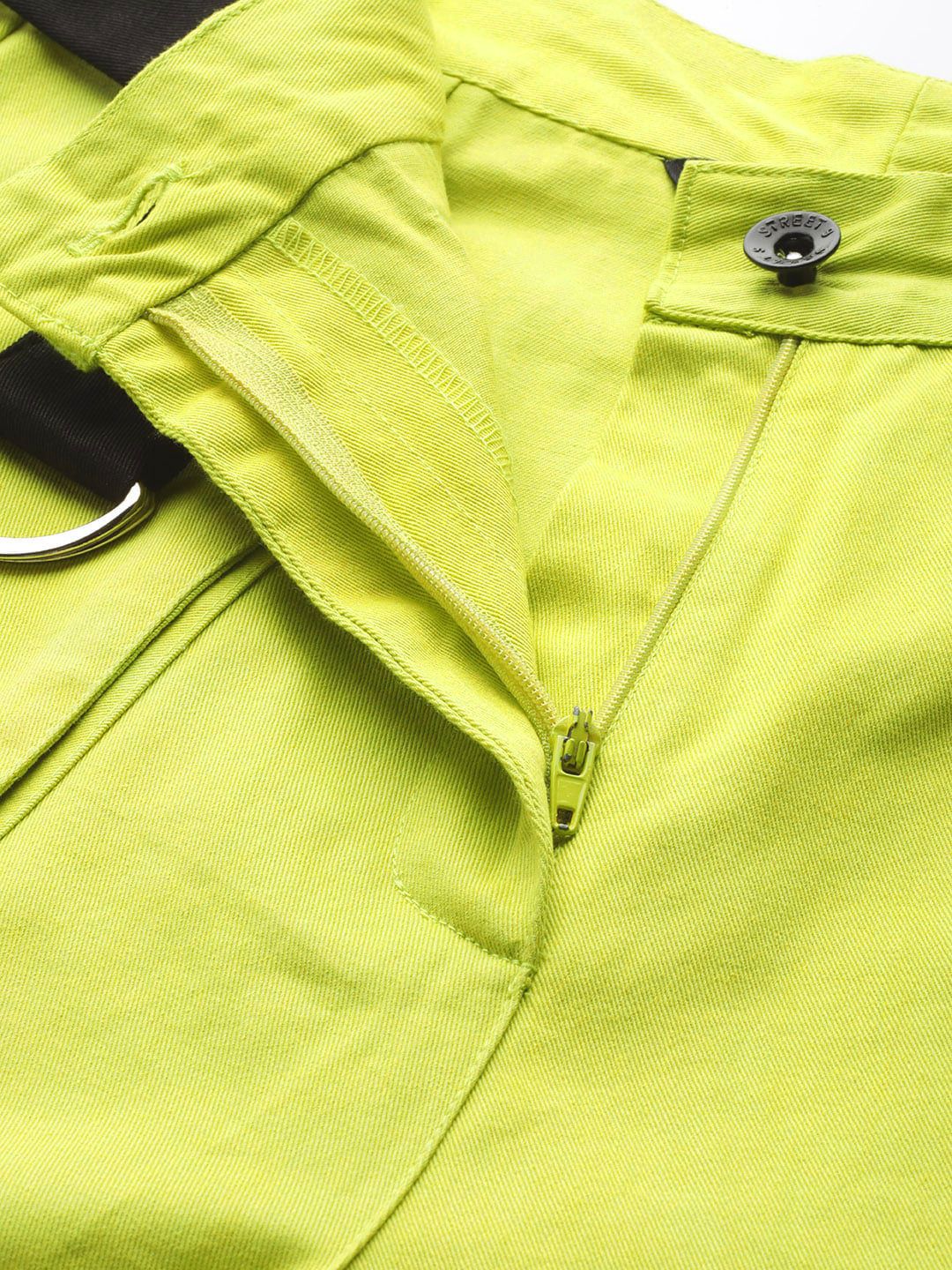 STREET 9 Women Lime Green Regular Fit Solid Cargos