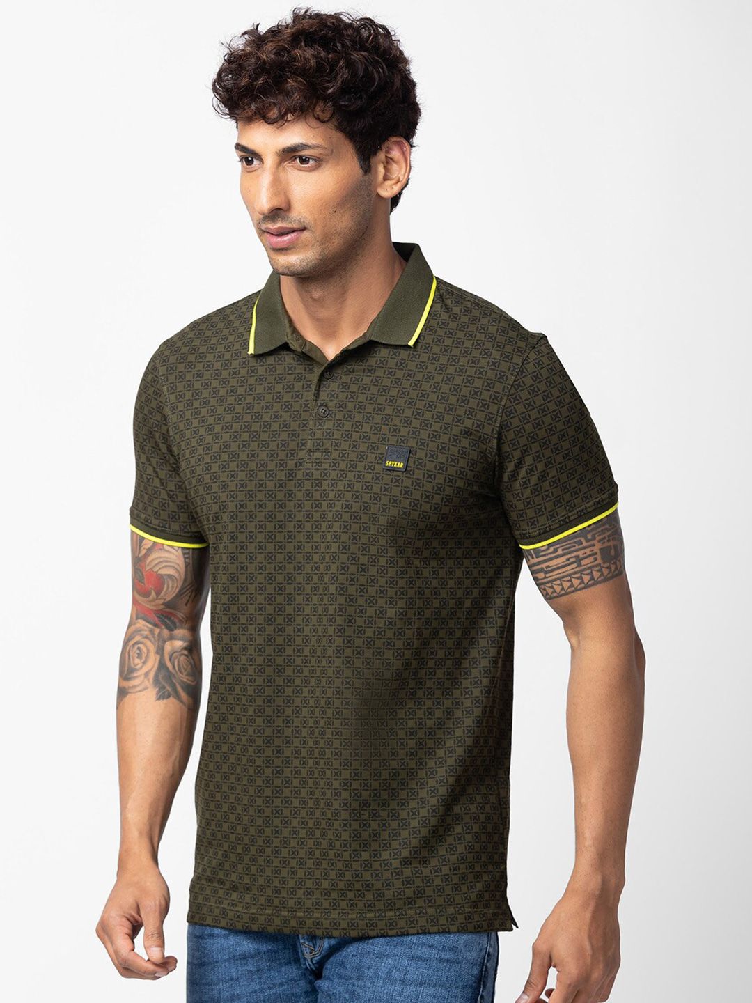 SPYKAR Men Cotton Printed Polo Collar T-shirt