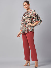 Antheaa Floral Printed Boat Neck Tunic With Trousers