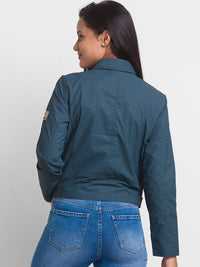 SPYKAR Women Teal Blue Crop Tailored Jacket
