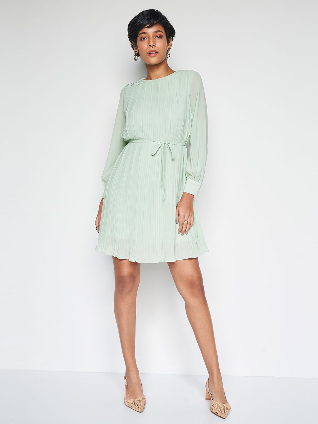 AND Striped Round Neck Fit & Flare Dress