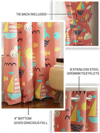 URBAN SPACE Peach & Yellow Printed Room Darkening Window Curtain