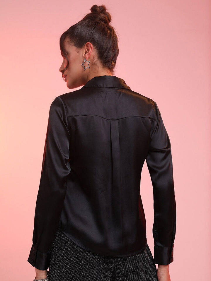 Tokyo Talkies Spread Collar Satin Regular Fit Shirt