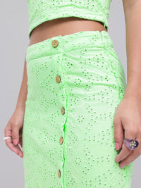 DressBerry Cool Matcha Schiffli Buttoned Style Skirt