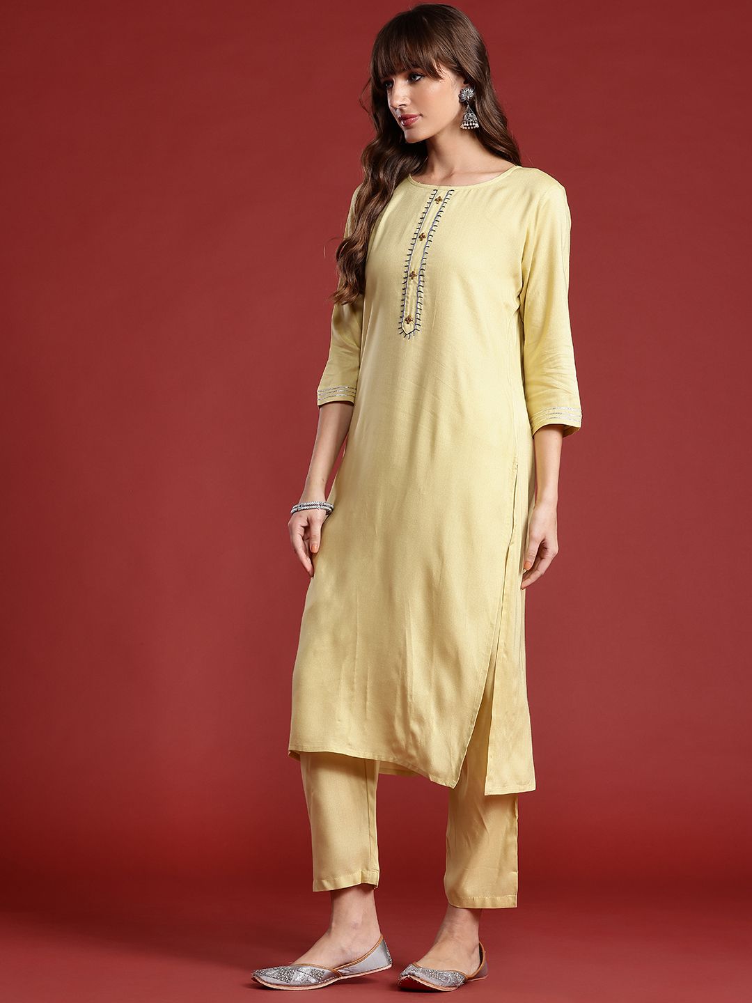 Anouk Women Ethnic Motifs Embroidered Regular Sequinned Kurta with Trousers & With Dupatta