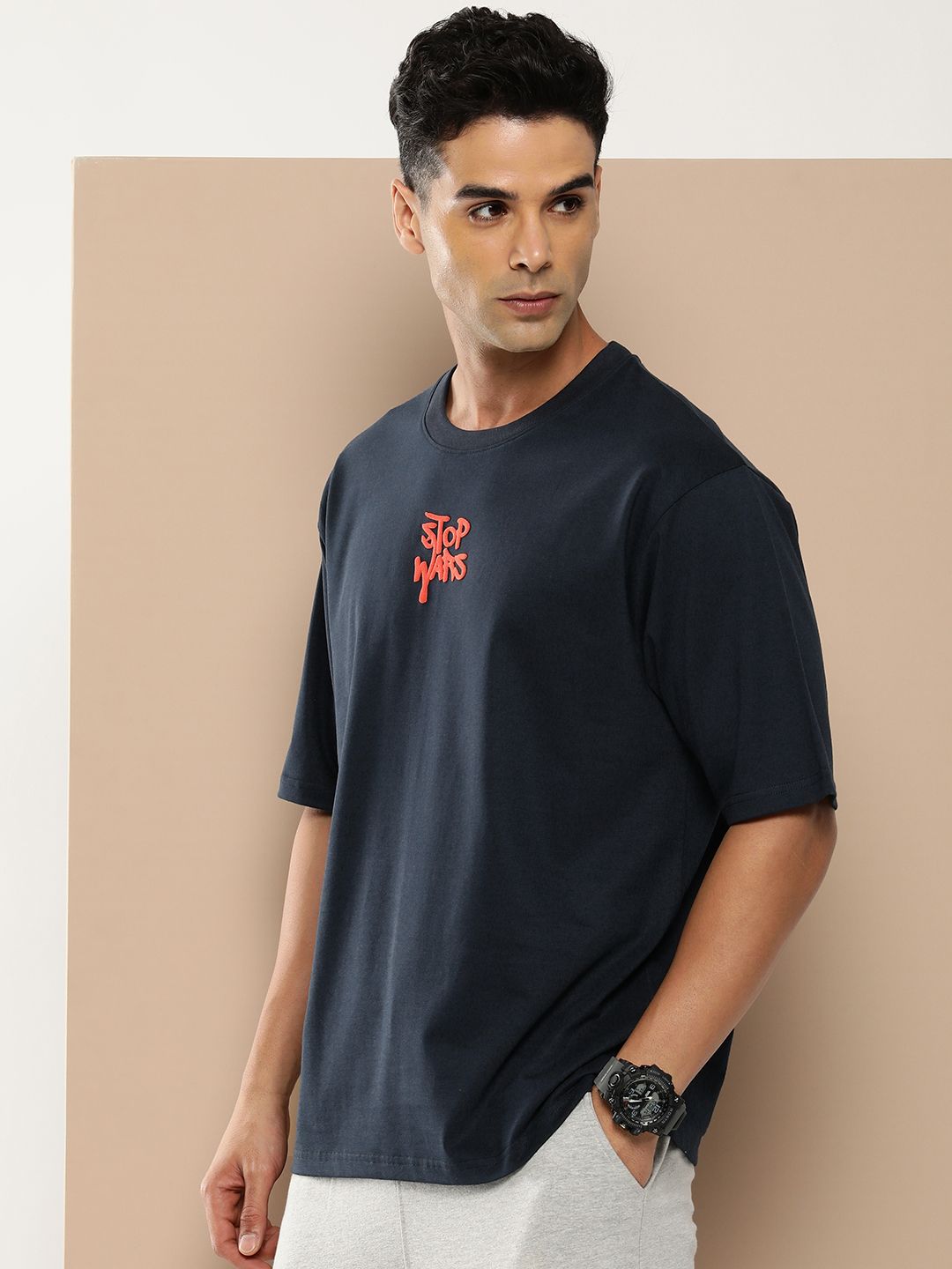 Difference of Opinion Men Graphic Printed Embossed Oversized T-shirt