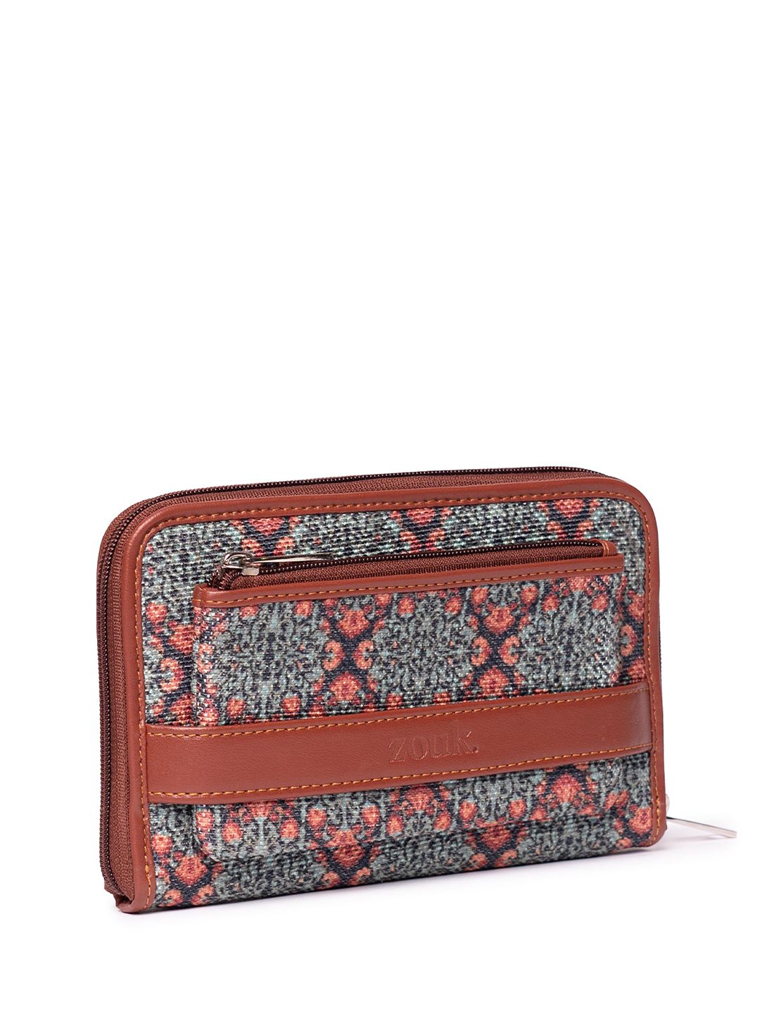 ZOUK Women Teal & Blue Ethnic Motifs Printed Zip Detail Zip Around Wallet