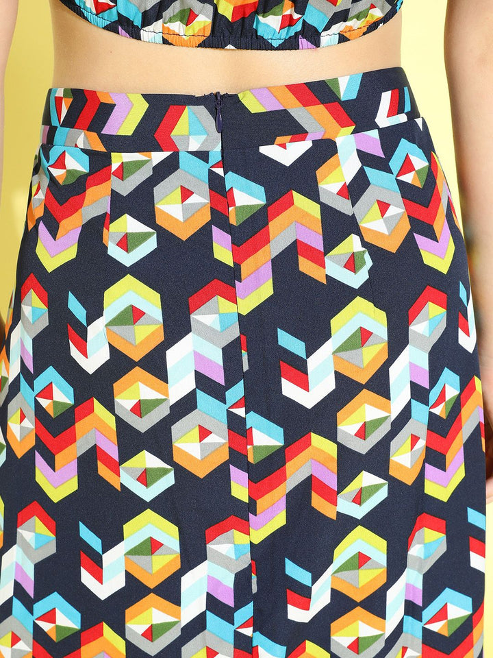 Berrylush Women Deep Navy Blue Geometric Dress