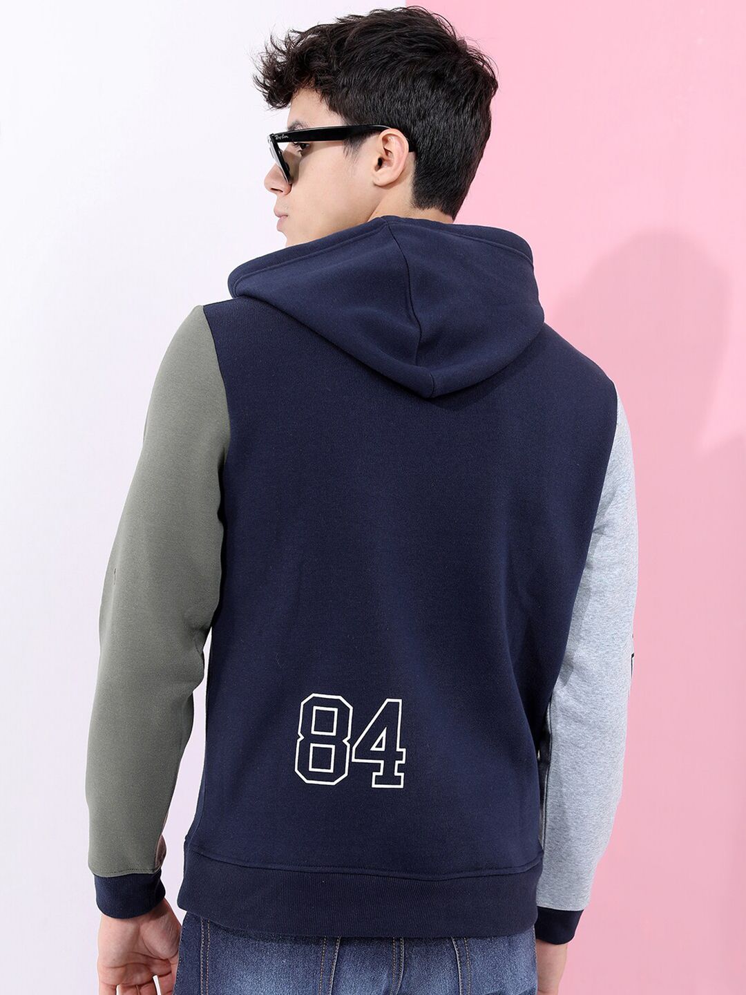 HIGHLANDER Men Navy Blue Hooded Sweatshirt