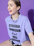 STREET 9 Women Lavender Typography Printed Oversize T-shirt