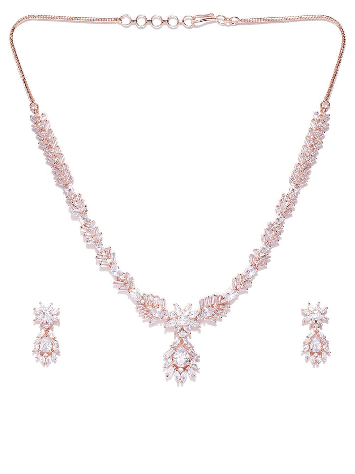Priyaasi Rose Gold-Plated AD & CZ Studded Jewellery Set