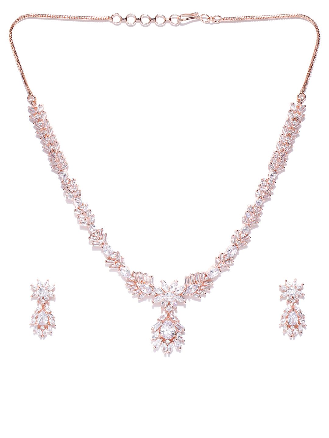 Priyaasi Rose Gold-Plated AD & CZ Studded Jewellery Set