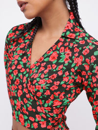 DressBerry Flirtatious Charm Florals Tie-up Wrap Style Crop Top