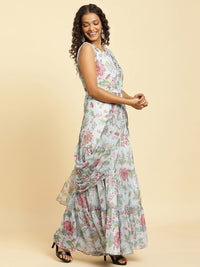 W Floral Printed Waist Tie-Ups Culotte Jumpsuit