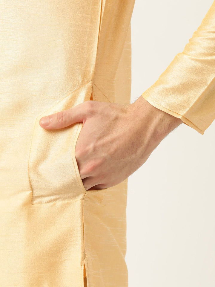 SOJANYA Men Golden Solid Straight Kurta