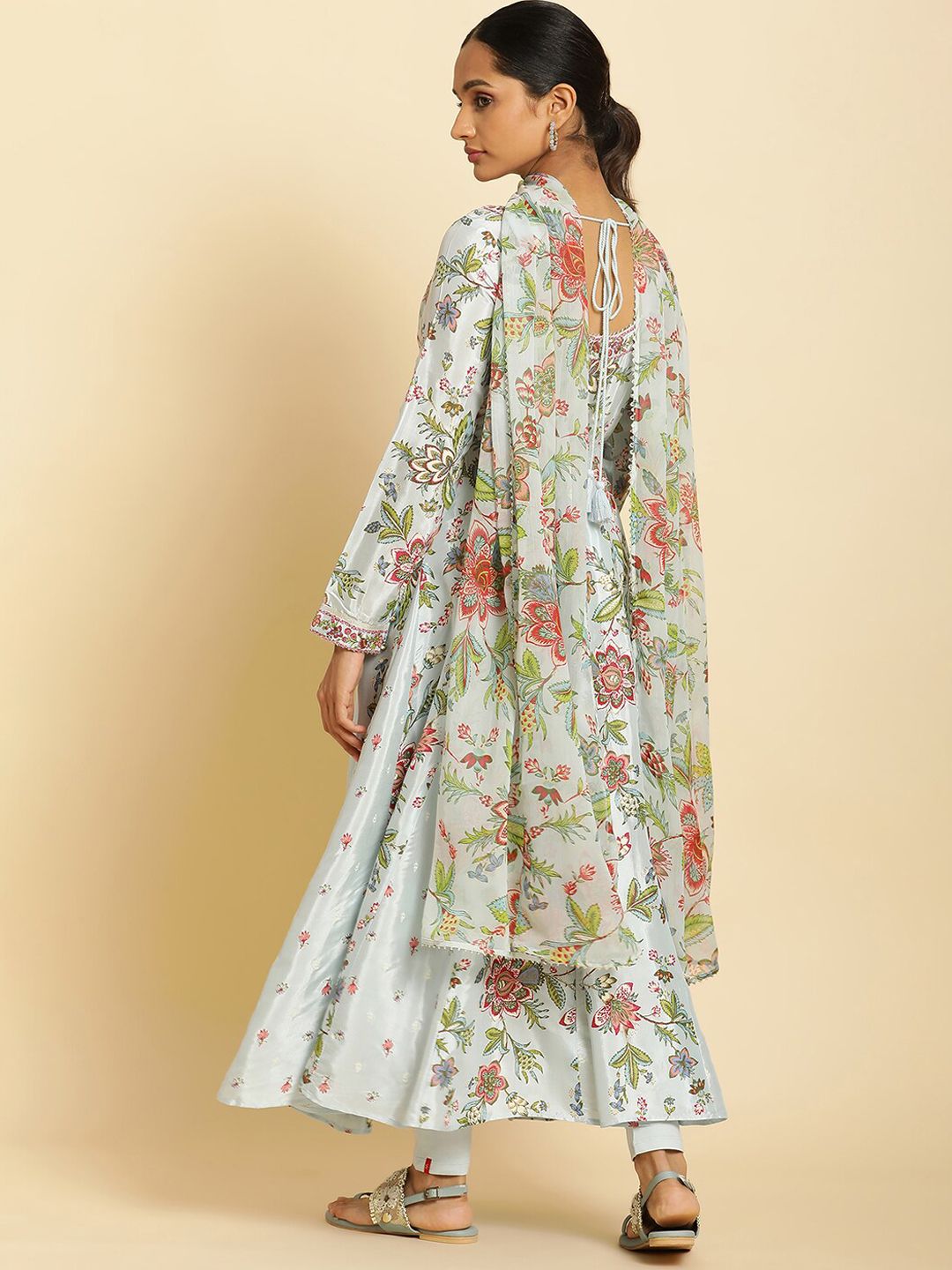 W Floral Printed Anarkali Kurta With Leggings & Dupatta