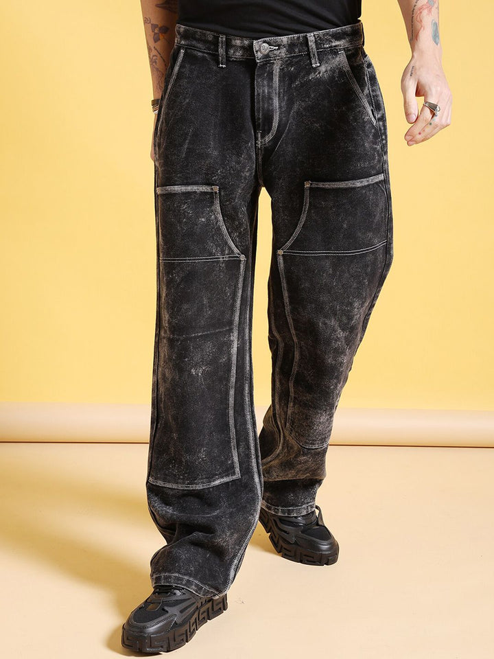 The Indian Garage Co Men Heavy Fade Mid Rise Baggy Relaxed Fit Jeans