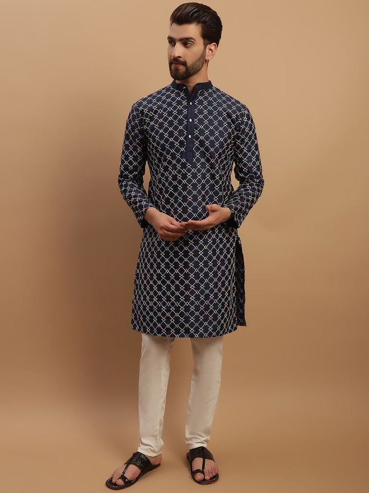 SOJANYA Geometric Embroidered Regular Kurta with Churidar & Embroidered Nehru Jacket