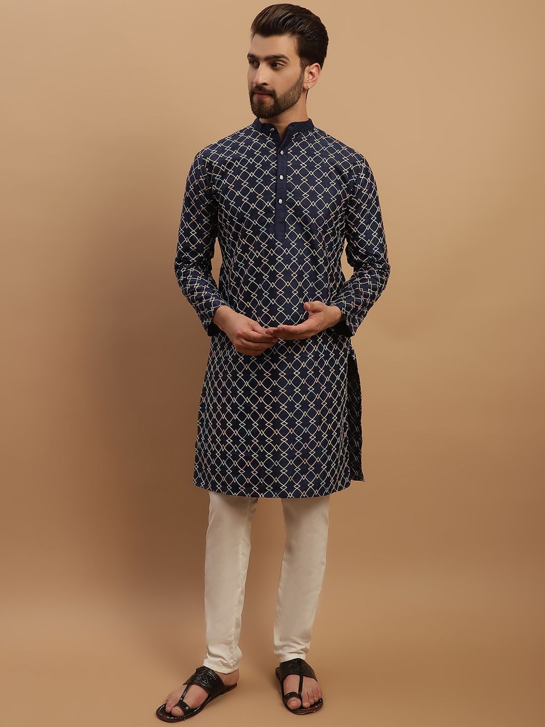 SOJANYA Geometric Embroidered Regular Kurta with Churidar & Embroidered Nehru Jacket