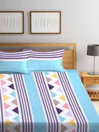KLOTTHE Turquoise Blue Geometric Polycotton 210 TC King Fine 2 Bedsheet with 4 Pillow Covers-98 x 85 inches