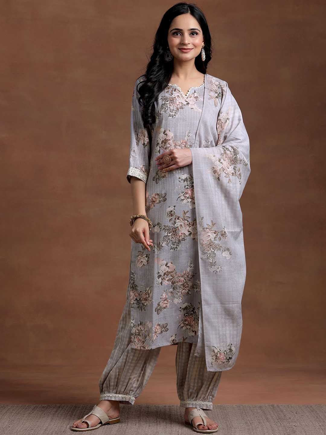Libas Floral Printed Regular Gotta Patti Kurta with Salwar & With Dupatta