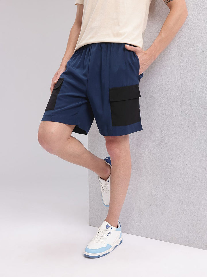 HRX by Hrithik Roshan Men Colourblocked Mid-Rise Cargo-Style Lifestyle Shorts