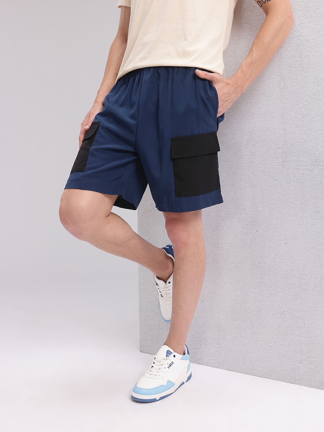 HRX by Hrithik Roshan Men Colourblocked Mid-Rise Cargo-Style Lifestyle Shorts