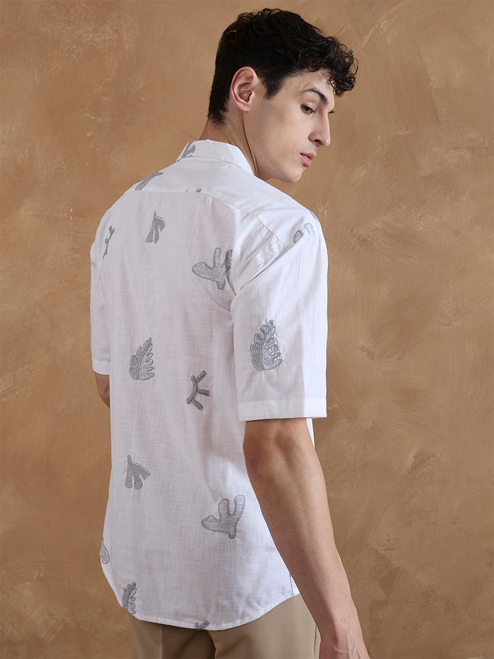 DENNISON Men Embroidered Oversized Cuban Collar Shirt