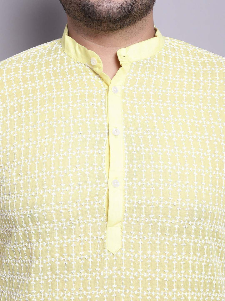 SOJANYA PLUS Plus Size Pure Cotton Straight Kurta With Pyjamas & Printed Nehru Jacket