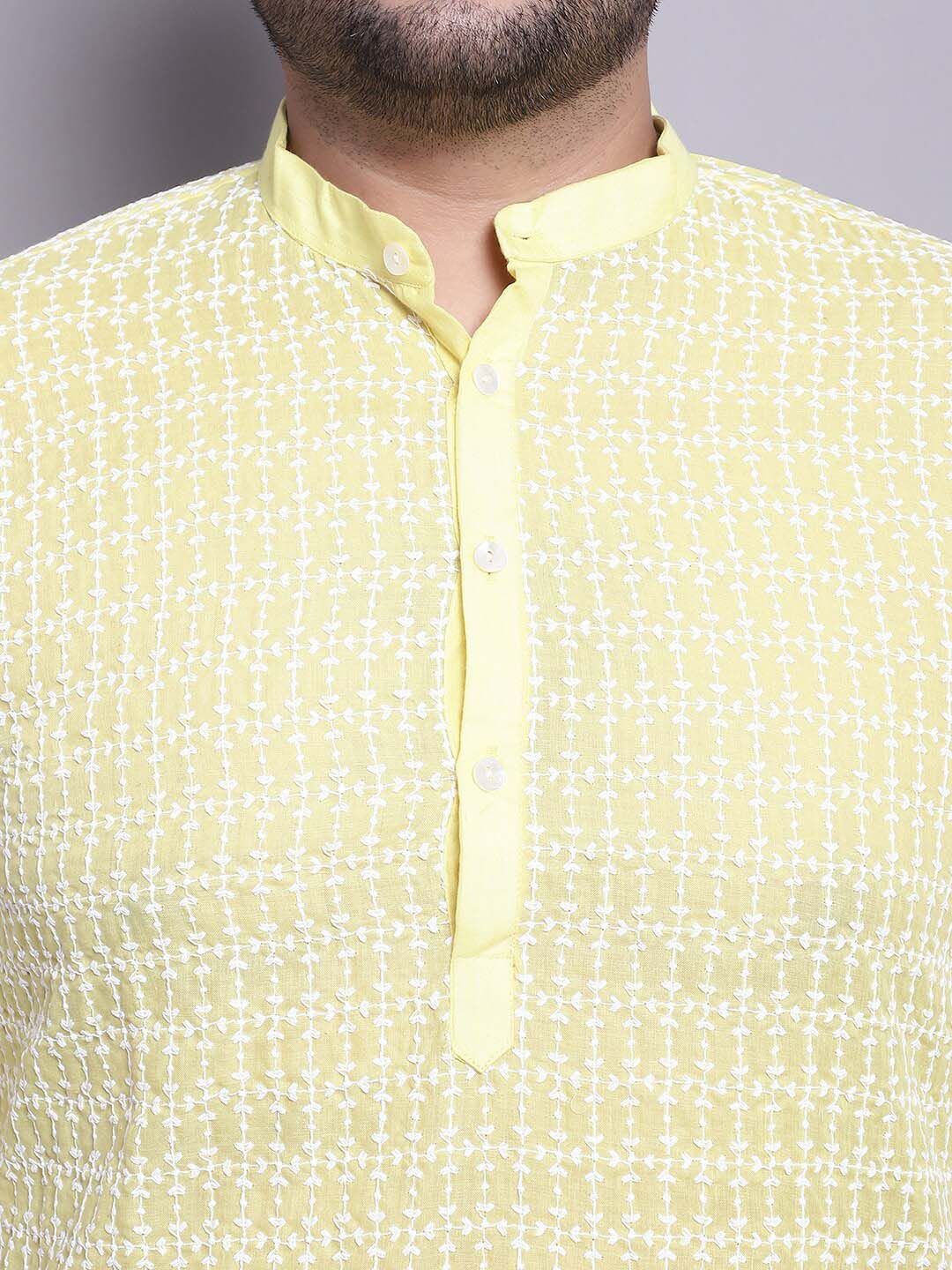 SOJANYA PLUS Plus Size Pure Cotton Straight Kurta With Pyjamas & Printed Nehru Jacket