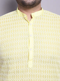 SOJANYA PLUS Plus Size Pure Cotton Straight Kurta With Pyjamas & Printed Nehru Jacket