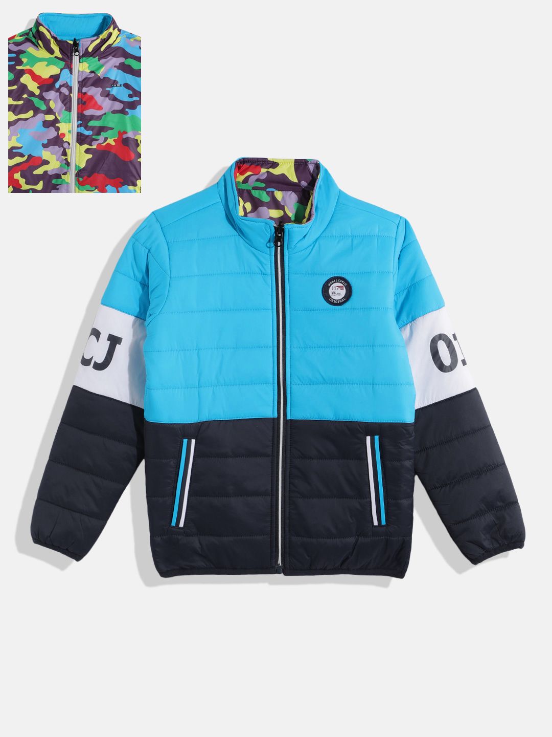 Monte Carlo Boys Camouflage & Colourblocked Reversible Padded Jacket