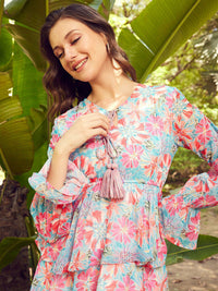 STREET 9 Floral Printed Georgette Fit & Flare Maxi Dress