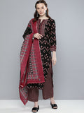 Vishudh Women Black & Red Printed Kurta with Palazzos & Dupatta