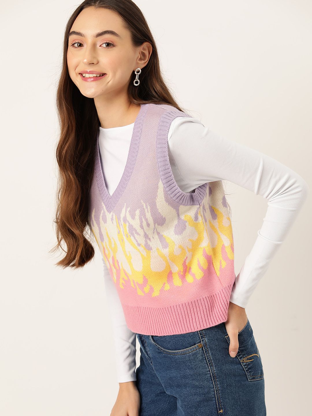 DressBerry Pure Acrylic Self-Design Sweater Vest