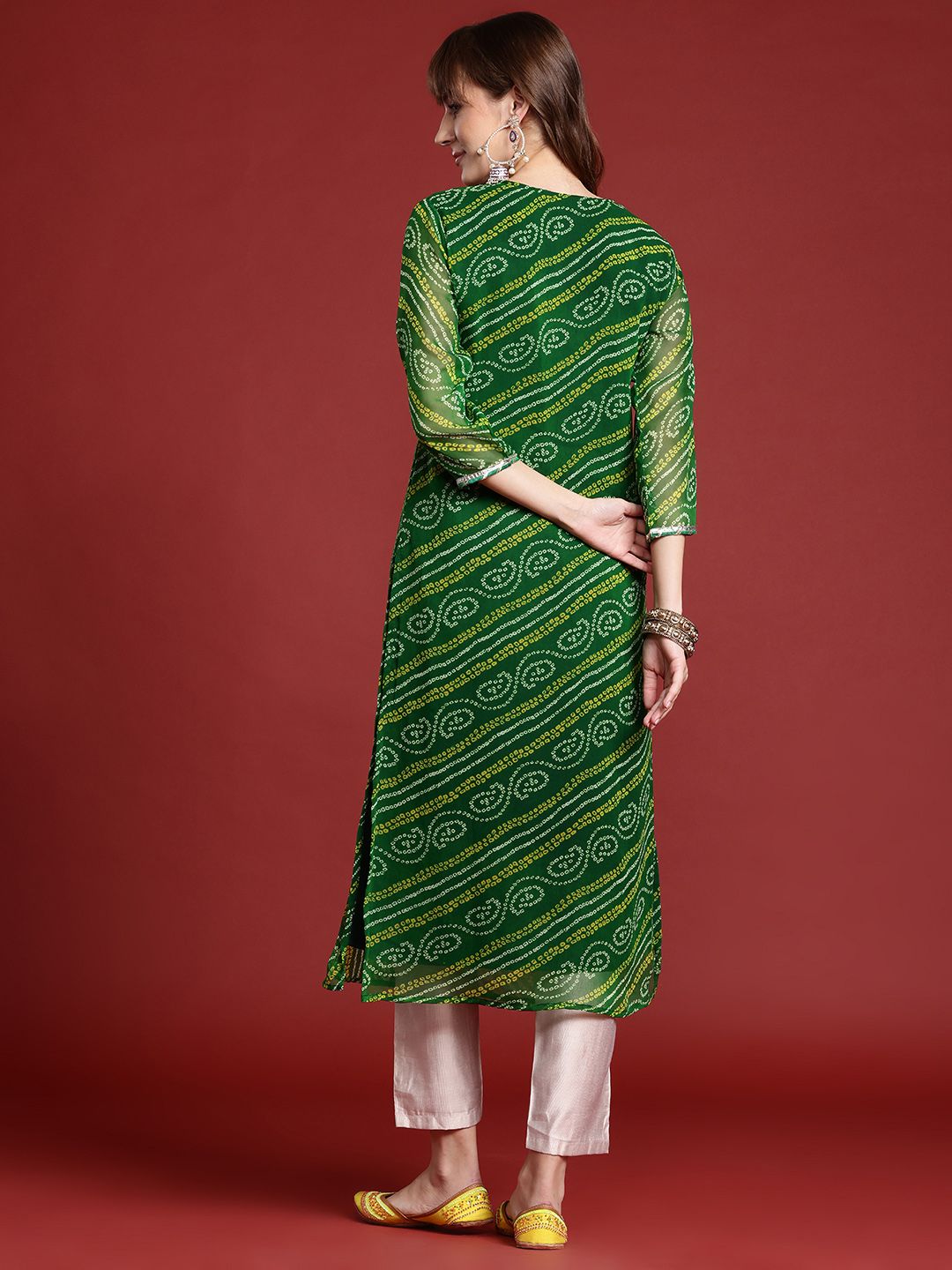 Indo Era Bandhani Printed Gotta Patti Georgette Kurta