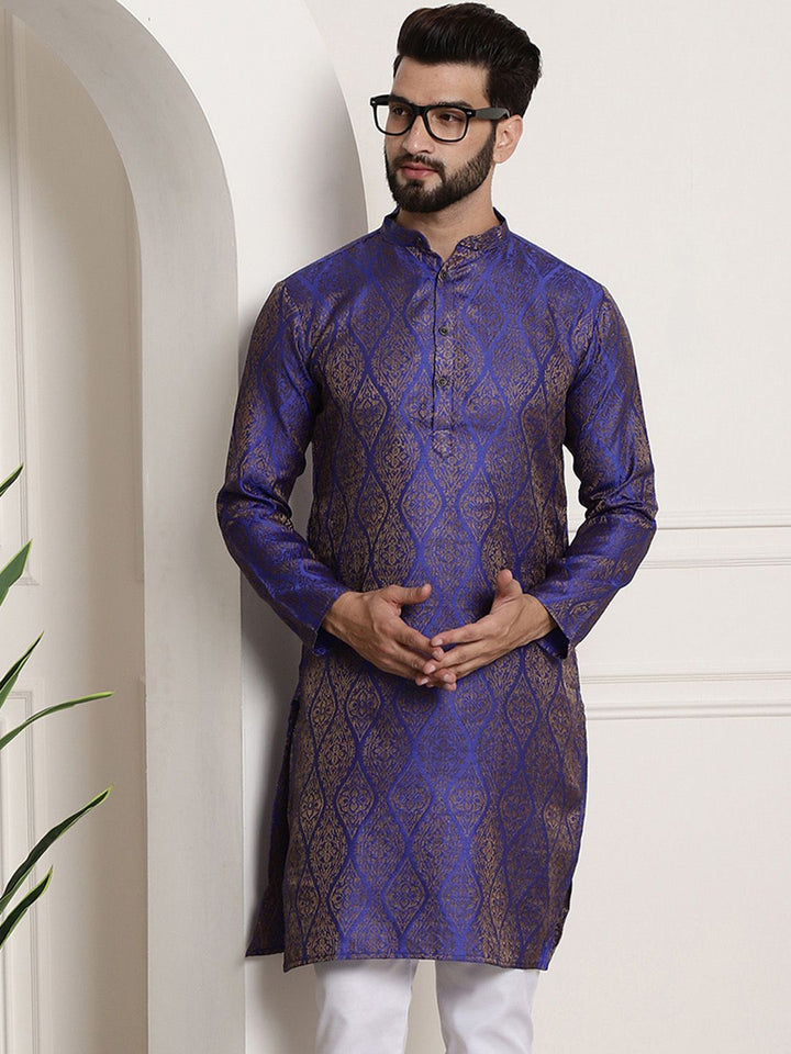 SOJANYA Ethnic Motifs Woven Design Band Collar Straight Kurta