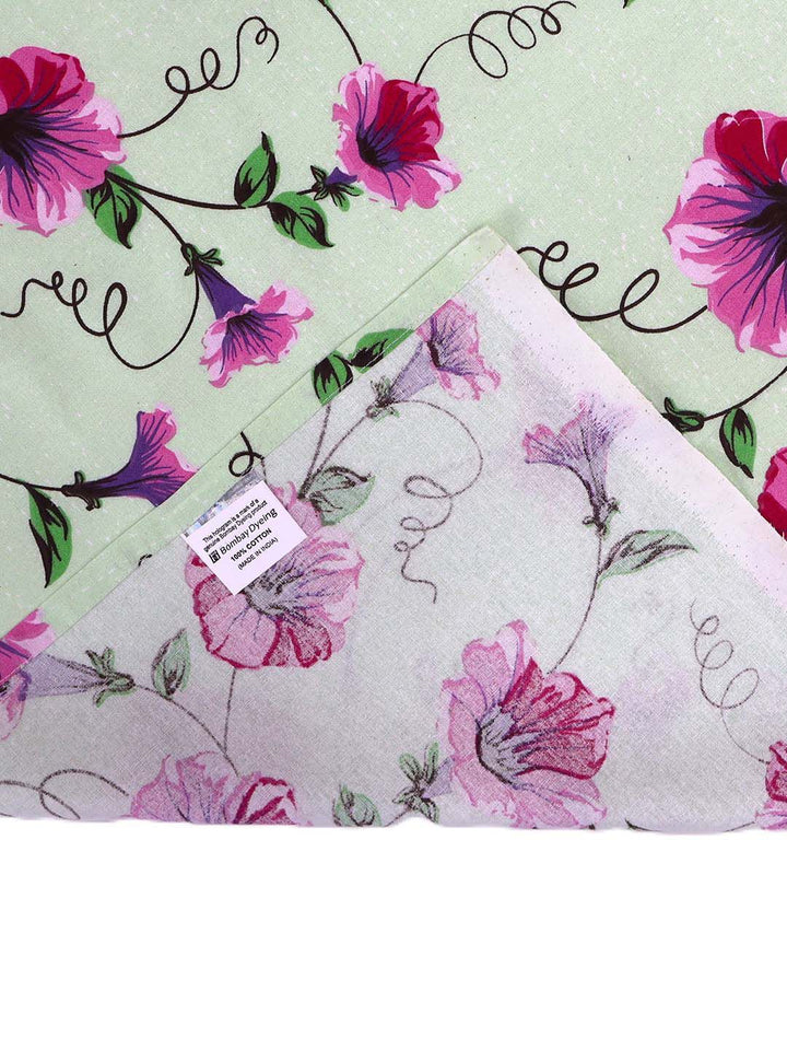 BOMBAY DYEING Aster Green Floral 100 TC Cotton Queen Bedsheet Set-2.24 m X 2.44 m