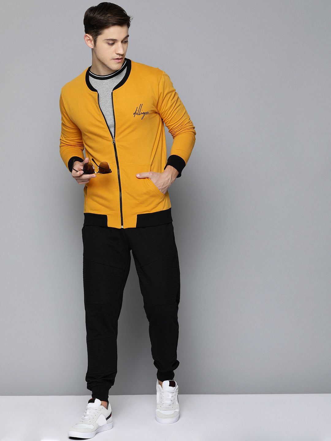 DILLINGER Men Mustard Yellow Solid Bomber Jacket