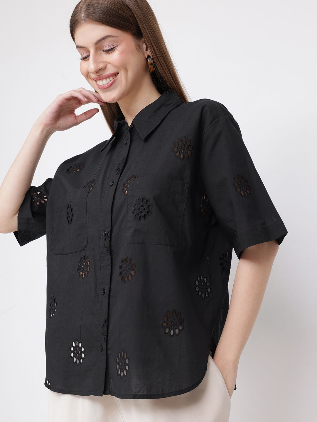DressBerry Summer Breezies Boxy Schiffli Shirt