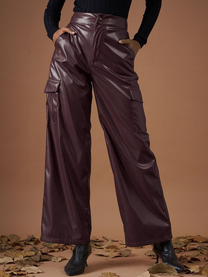 SASSAFRAS Women Maroon Straight Fit Cargos Trousers