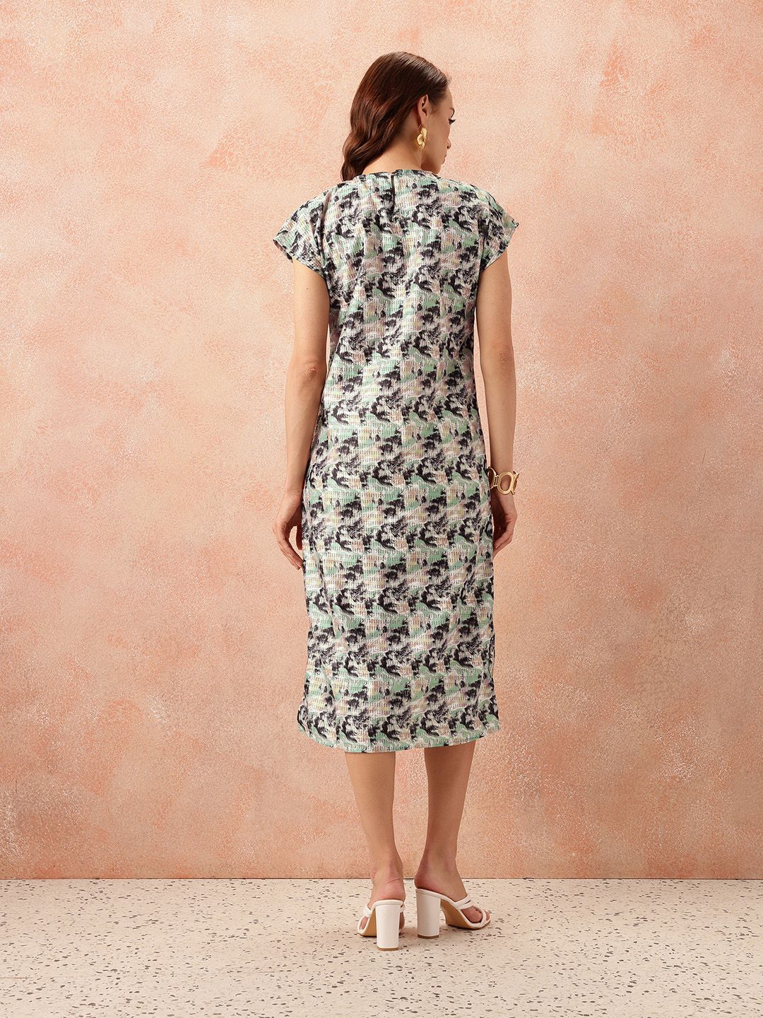 all about you Printed Midi Shift Dress with Slit