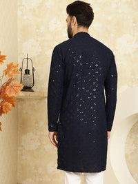 SOJANYA Embroidered Sequinned Mandarin Collar Pure Cotton Kurta